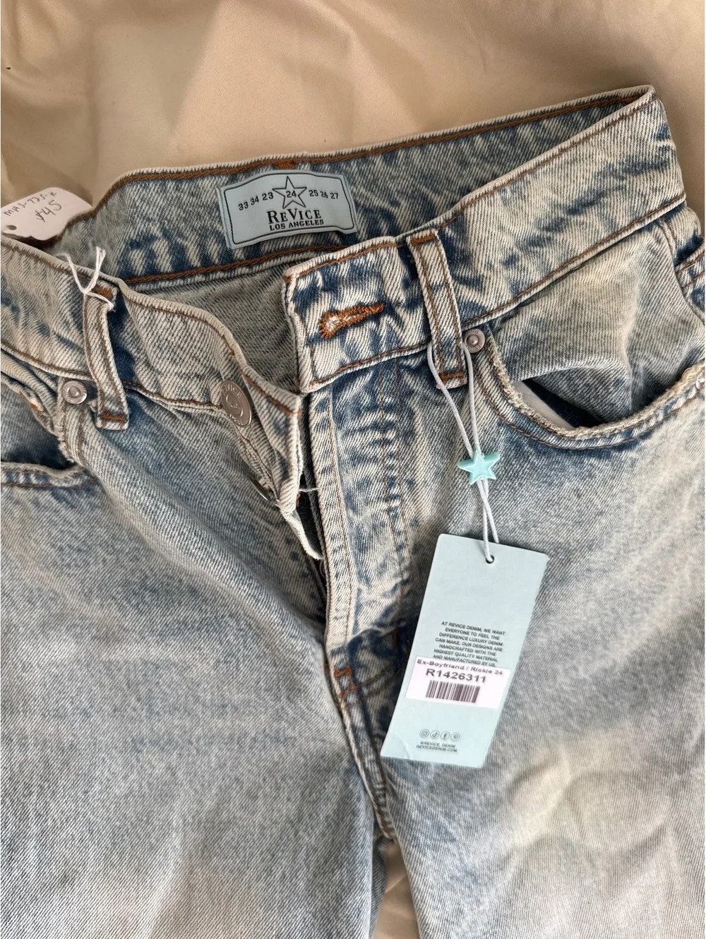 NWT Revice Denim Ex-Boyfriend‎ Rickie Jeans Light Wash Straight Leg Size 24
